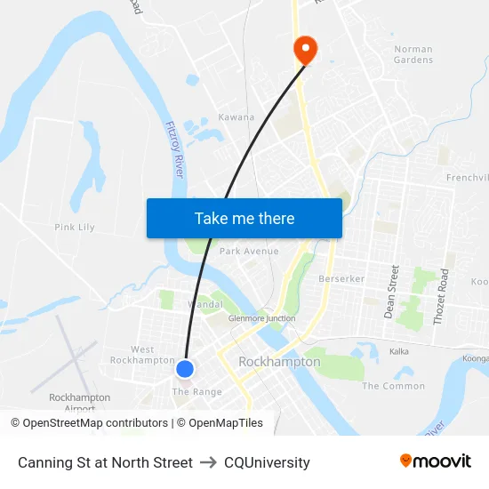Canning St at North Street to CQUniversity map