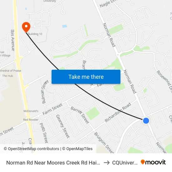Norman Rd Near Moores Creek Rd Hail 'N' Ride to CQUniversity map
