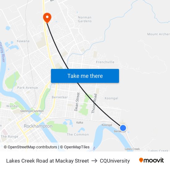 Lakes Creek Road at Mackay Street to CQUniversity map