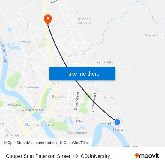 Cooper St at Paterson Street to CQUniversity map