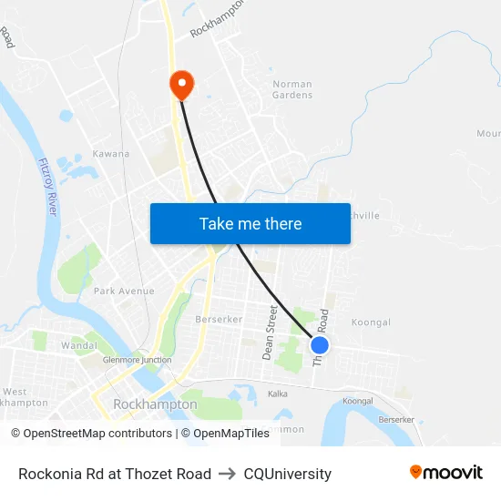 Rockonia Rd at Thozet Road to CQUniversity map