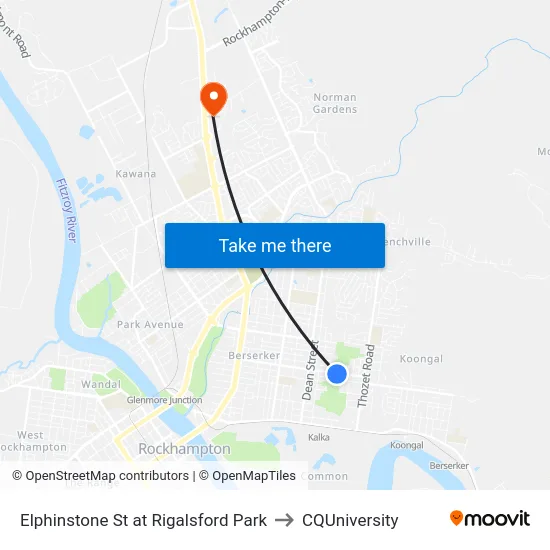 Elphinstone St at Rigalsford Park to CQUniversity map