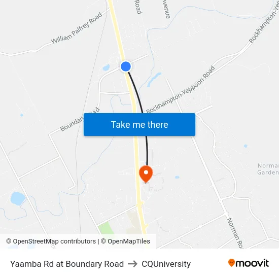 Yaamba Rd at Boundary Road to CQUniversity map