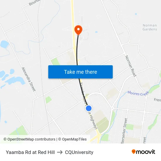 Yaamba Rd at Red Hill to CQUniversity map