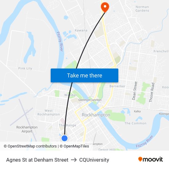 Agnes St at Denham Street to CQUniversity map