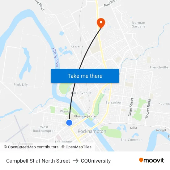 Campbell St at North Street to CQUniversity map