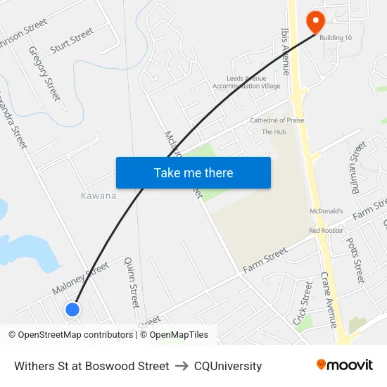 Withers St at Boswood Street to CQUniversity map