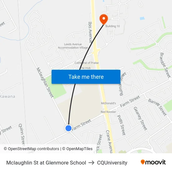 Mclaughlin St at Glenmore School to CQUniversity map