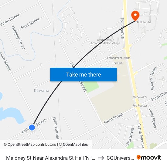 Maloney St Near Alexandra St Hail 'N' Ride to CQUniversity map