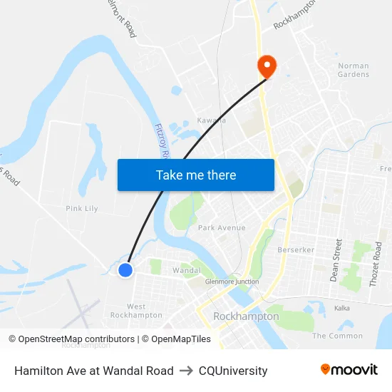 Hamilton Ave at Wandal Road to CQUniversity map