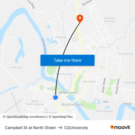 Campbell St at North Street to CQUniversity map
