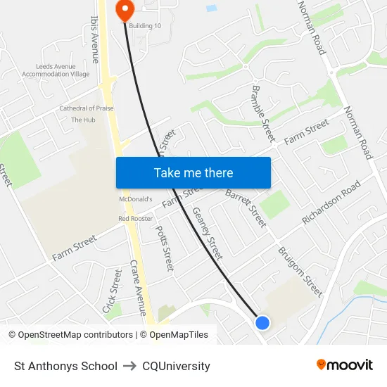 St Anthonys School to CQUniversity map