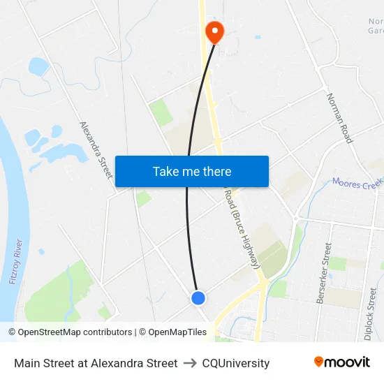 Main Street at Alexandra Street to CQUniversity map