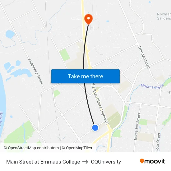 Main Street at Emmaus College to CQUniversity map