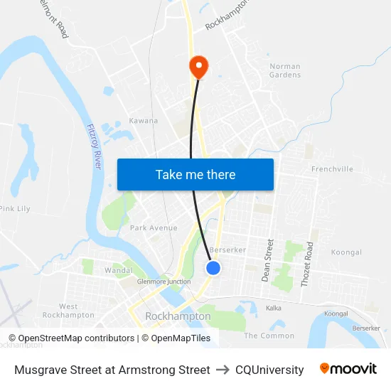 Musgrave Street at Armstrong Street to CQUniversity map
