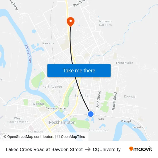 Lakes Creek Road at Bawden Street to CQUniversity map