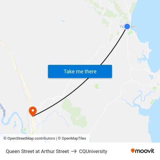 Queen Street at Arthur Street to CQUniversity map