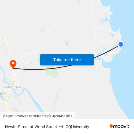Hewitt Street at Wood Street to CQUniversity map