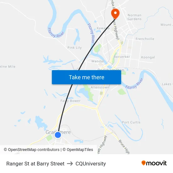 Ranger St at Barry Street to CQUniversity map