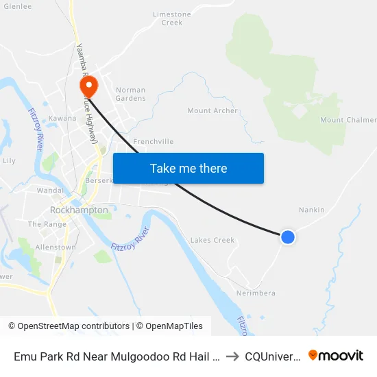Emu Park Rd Near Mulgoodoo Rd Hail 'N' Ride to CQUniversity map