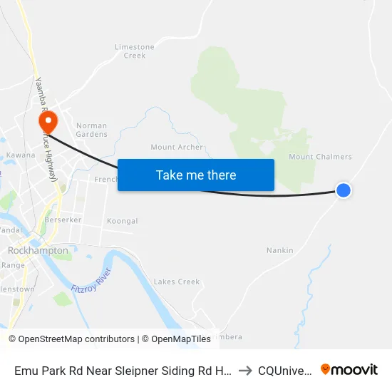 Emu Park Rd Near Sleipner Siding Rd Hail 'N' Ride to CQUniversity map