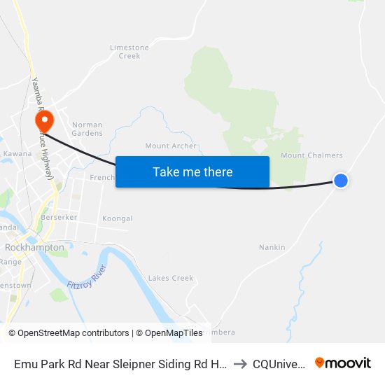 Emu Park Rd Near Sleipner Siding Rd Hail 'N' Ride to CQUniversity map