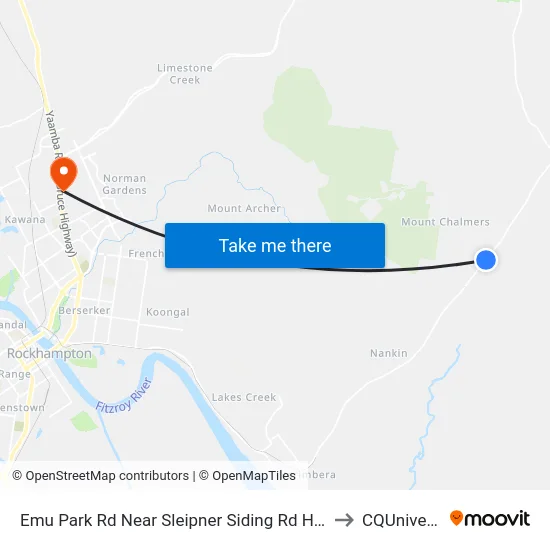 Emu Park Rd Near Sleipner Siding Rd Hail 'N' Ride to CQUniversity map