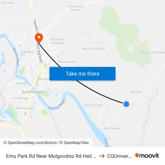 Emu Park Rd Near Mulgoodoo Rd Hail 'N' Ride to CQUniversity map