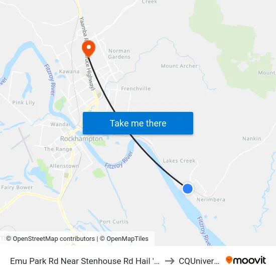 Emu Park Rd Near Stenhouse Rd Hail 'N' Ride to CQUniversity map