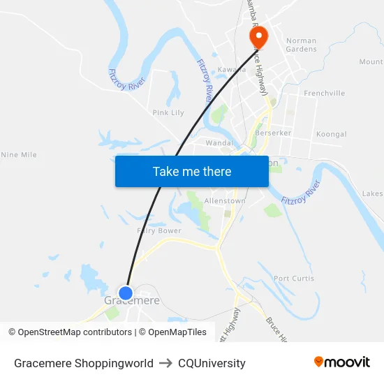 Gracemere Shoppingworld to CQUniversity map