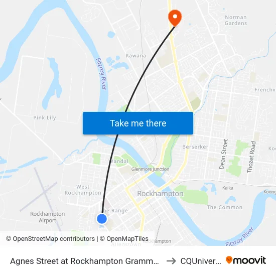 Agnes Street at Rockhampton Grammar School to CQUniversity map
