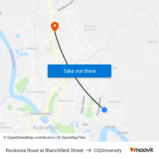Rockonia Road at Blanchfield Street to CQUniversity map