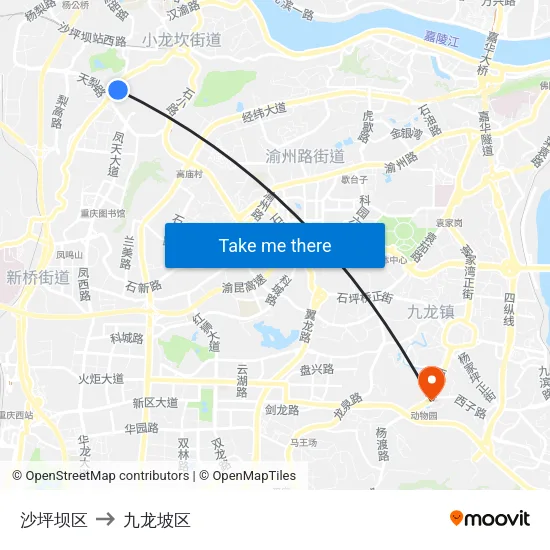 沙坪坝区 to 九龙坡区 map
