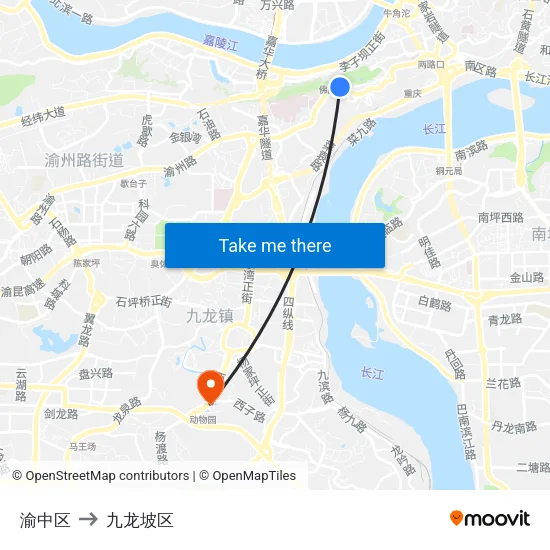 渝中区 to 九龙坡区 map