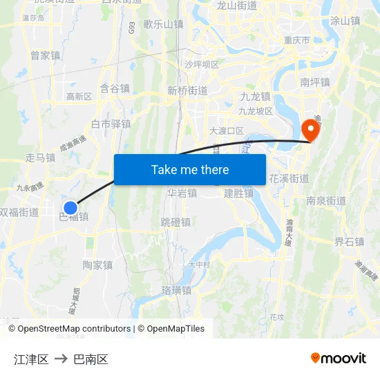 江津区 to 巴南区 map