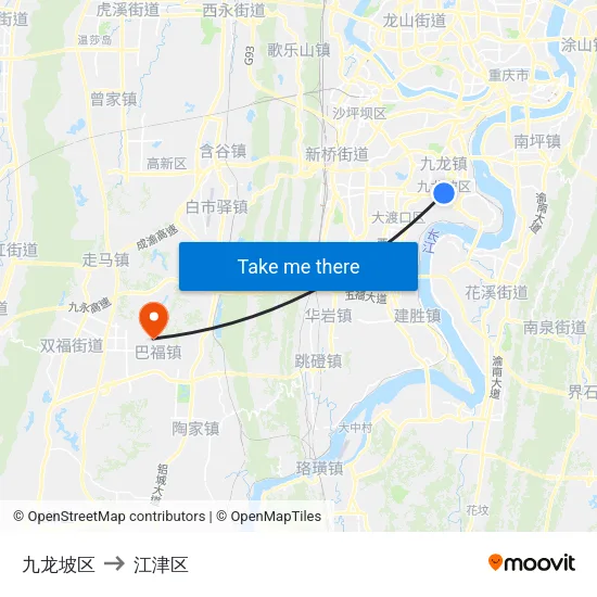 九龙坡区 to 江津区 map
