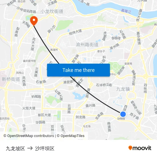九龙坡区 to 沙坪坝区 map