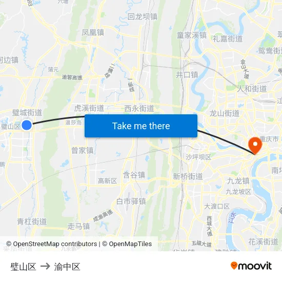 璧山区 to 渝中区 map