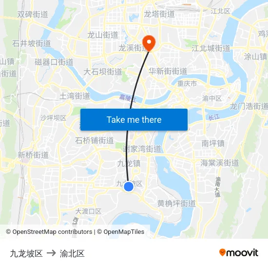 九龙坡区 to 渝北区 map