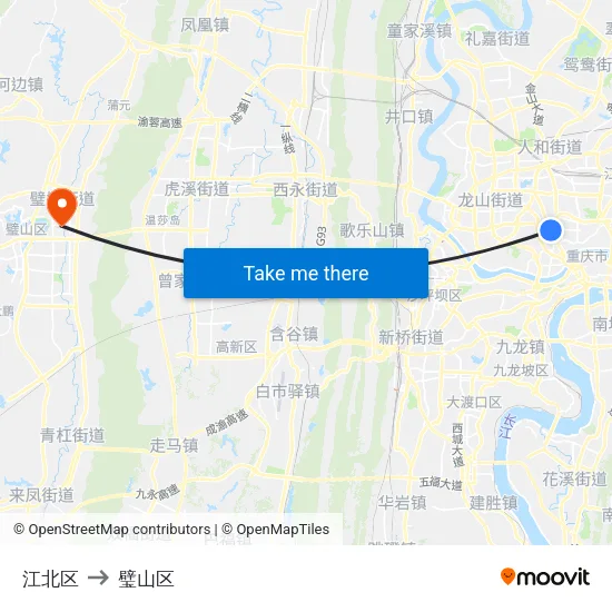 江北区 to 璧山区 map