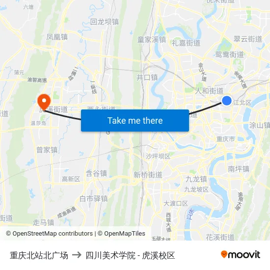 重庆北站北广场 to 四川美术学院 - 虎溪校区 map