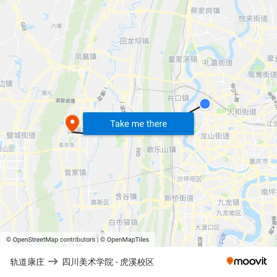 轨道康庄 to 四川美术学院 - 虎溪校区 map