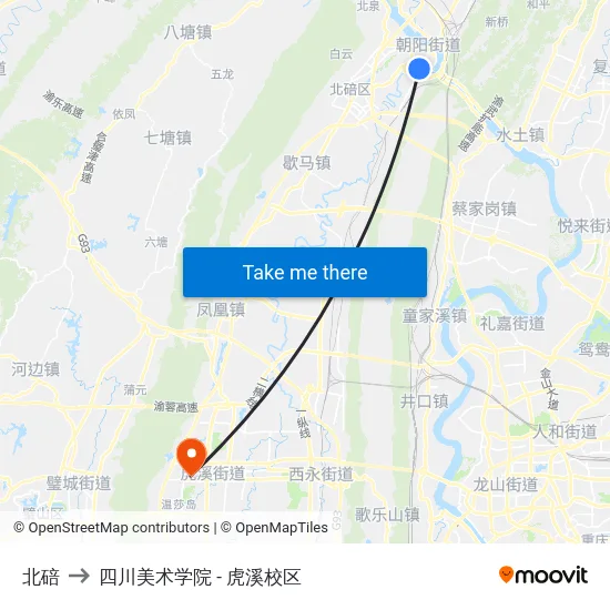北碚 to 四川美术学院 - 虎溪校区 map
