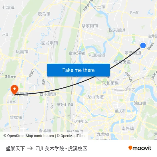 盛景天下 to 四川美术学院 - 虎溪校区 map