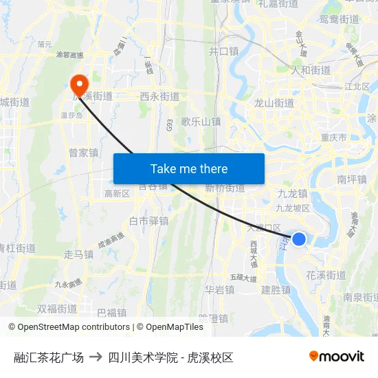 融汇茶花广场 to 四川美术学院 - 虎溪校区 map