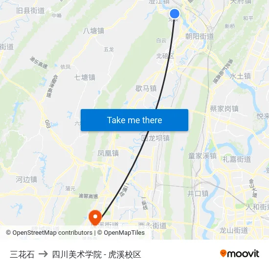 三花石 to 四川美术学院 - 虎溪校区 map