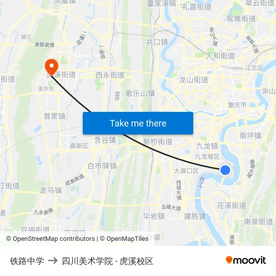 铁路中学 to 四川美术学院 - 虎溪校区 map