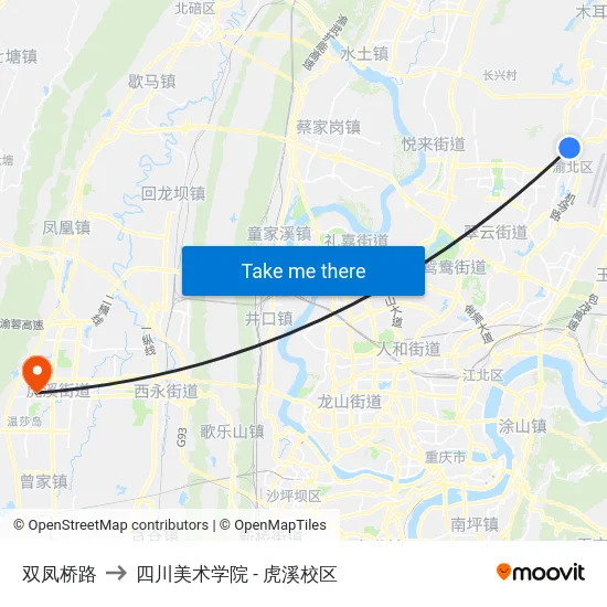 双凤桥路 to 四川美术学院 - 虎溪校区 map