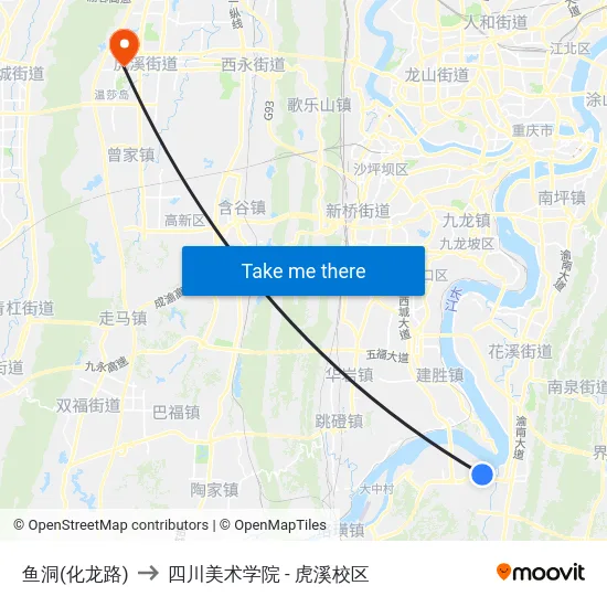 鱼洞(化龙路) to 四川美术学院 - 虎溪校区 map