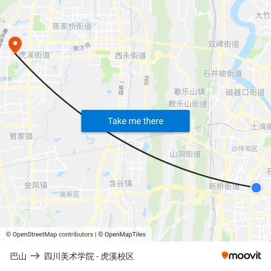 巴山 to 四川美术学院 - 虎溪校区 map
